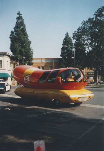 Oscar Mayer commercial film crew in Plaza Square, Orange, California, 1998