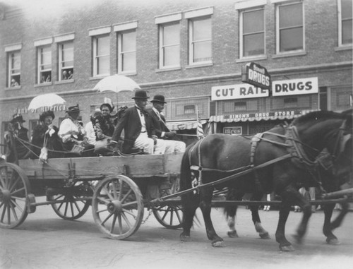 May Festival Parade with horse-drawn wagon, Orange, California, 1933