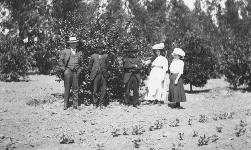 C.A. Franzen, J. Schmetgen, Katie Schmetgen, William Hillebrecht and Mary Hillebrecht on the Irvine Ranch, near Tustin, California, 1911