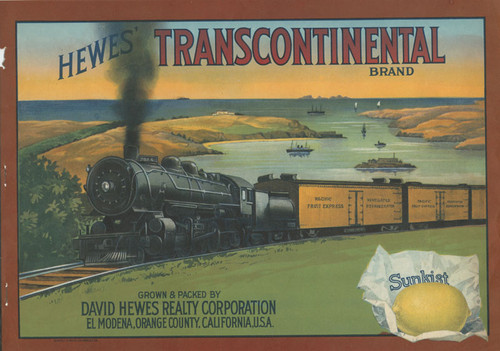 Crate label for Hewes' Transcontinental Brand, El Modena