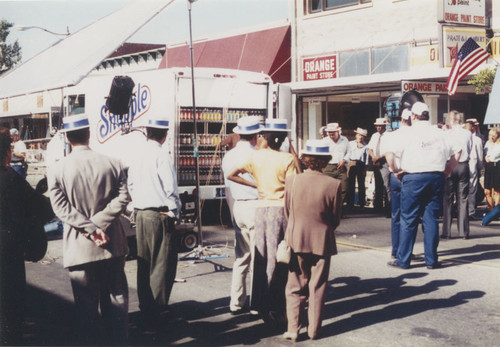 Snapple beverage commercial filming on North Glassell Street, Orange, California, 1996