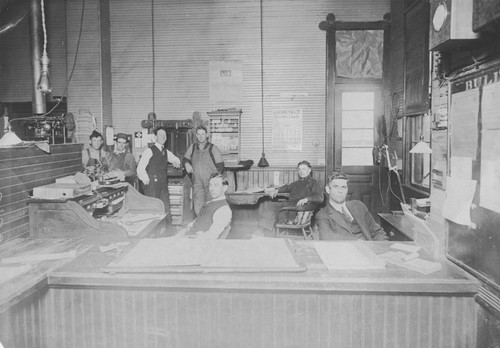 Orange Santa Fe Depot office interior, Orange, California, 1915