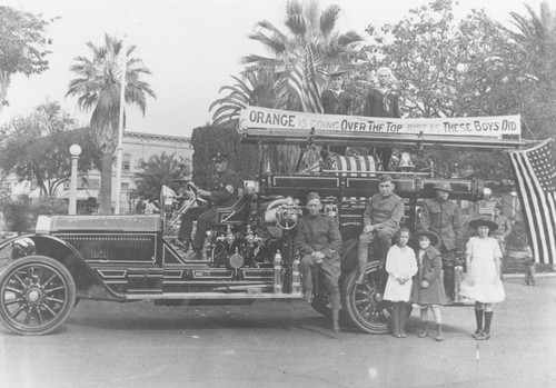 World War I Bond Drive Parade with Orange Fire Department Engine No. 1, Orange, California, 1917