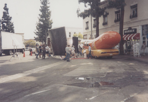 Oscar Mayer commercial film crew in Plaza Square, Orange, California, 1998