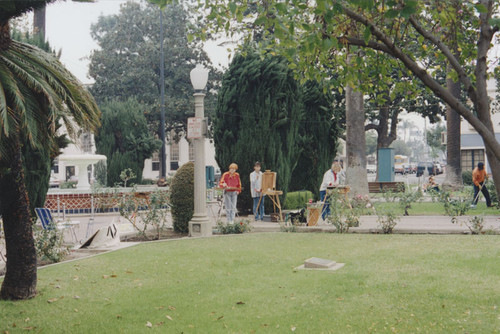 Plaza Park with artists painting, Orange, California, 1997