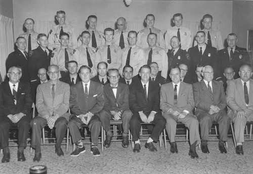 Orange Fire Department and City Council group portrait, Orange, California, 1959