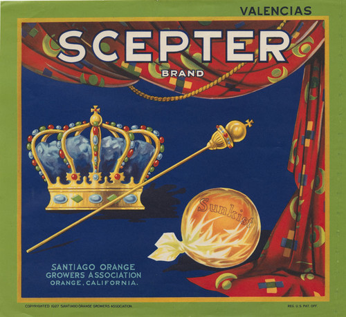 Crate label, Scepter Brand, Orange, California, 1927