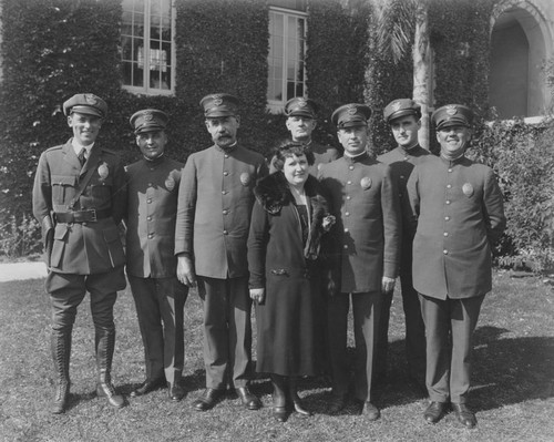 Orange City Police Department group portrait standing in front of City Hall, Orange, California, ca. 1925