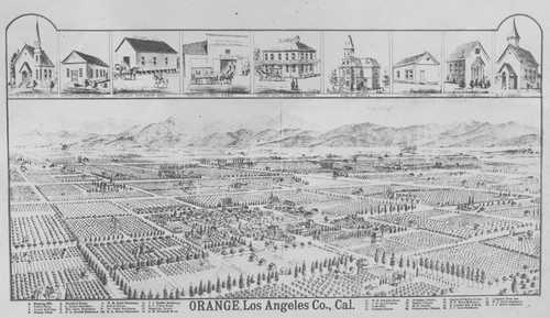 Bird's-eye view of the city of Orange, California, 1886