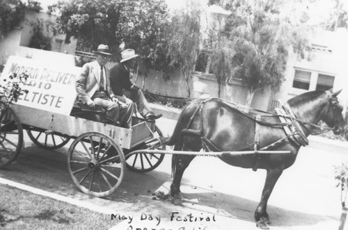 May Day Festival with Michael Eltiste on delivery wagon, Orange, California, 1939