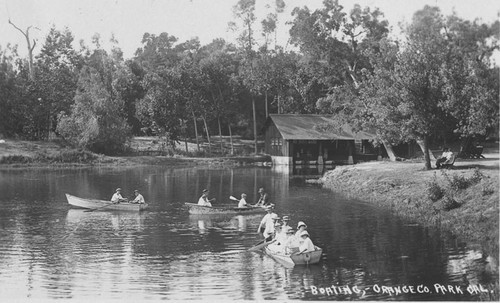Orange County Park boating on lake, Orange, California, ca. 1918