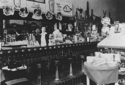 Olive Pharmacy interior, Olive, California, ca. 1951