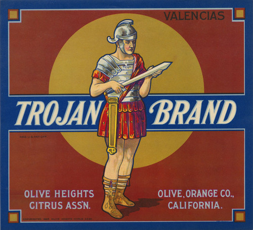 Crate label, Trojan Brand, Olive, California