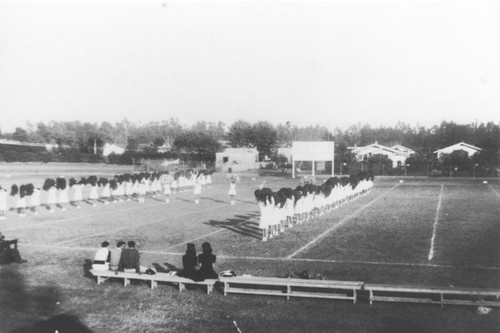 Orange Union High School song leaders and drill team, Orange, California, 1940