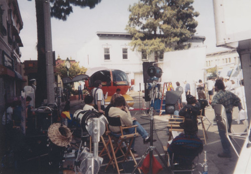 Oscar Mayer commercial film crew in Plaza Square, Orange, California, 1998