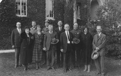 Orange City officials standing in front of City Hall, Orange, California, ca. 1925