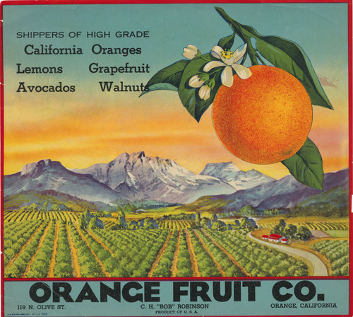 Crate label for the Orange Fruit Company, Orange, California, ca. 1945