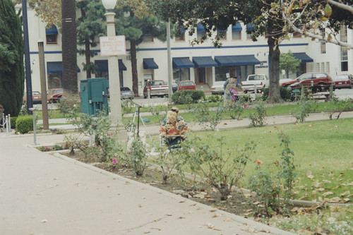 Plaza Park with artists painting, Orange, California, 1997