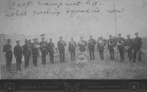 Orange City Band at IOFF encampment, Los Angeles, California, ca. 1896