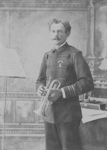 W. Frank Harris, first Orange Plaza Band bandmaster, Orange, California, ca. 1895