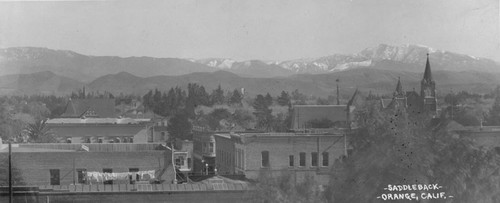 Elevated view across downtown Orange, California, ca. 1915