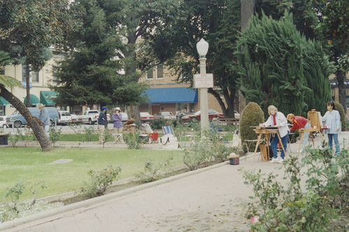 Plaza Park with artists painting, Orange, California, 1997