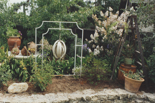 Al Eisenbraun sculpture in garden at P.J. Mead's residence, Orange, California, 1993