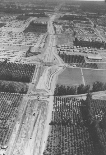 Newport Freeway (55) under construction, aerial view, 1964/65
