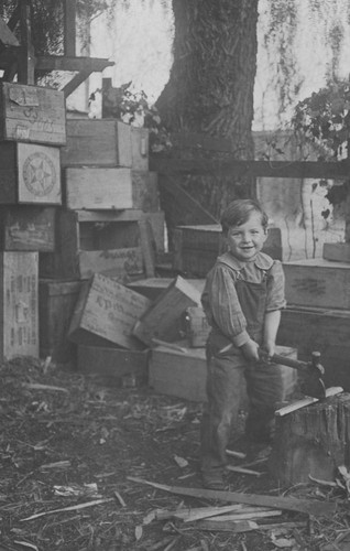 Lorenz Dittmer in backyard of Dittmer residence on Lemon Street, Orange, California, 1911