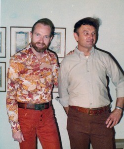 John Quitman Lynch in colorful clothing with Hal Rebarich