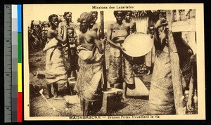 Women process rice, Madagascar, ca.1920-1940
