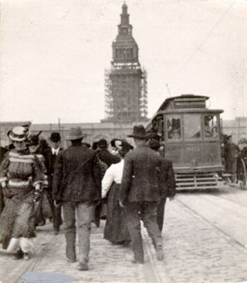 [Ferry Building under reconstruction to fix damage sustained in the earthquake and fire of April 18, 1906]