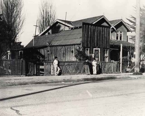 Children in front of building