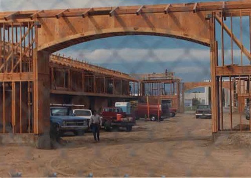 Wooden arch of motel under construction