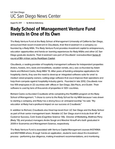 Rady School of Management Venture Fund Invests In One of Its Own