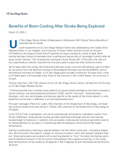 Benefits of Brain Cooling After Stroke Being Explored