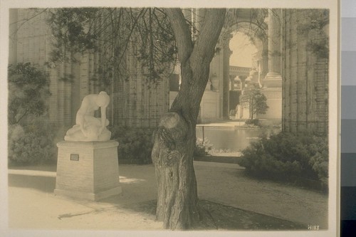 H188. ["Muse Finding Head of Orpheus" (Edward Berge, sculptor), exhibit garden, Palace of Fine Arts (Bernard R. Maybeck, architect).]