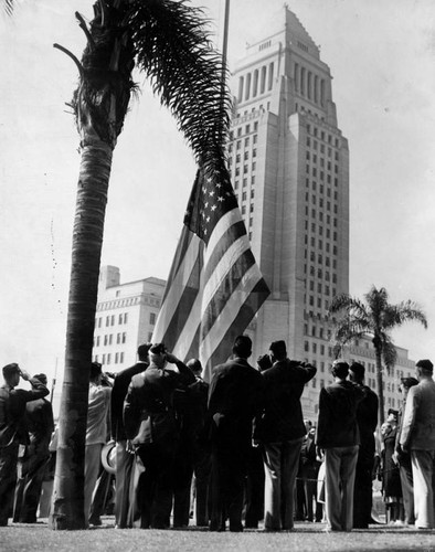 Flag raising ceremony over Los Angeles