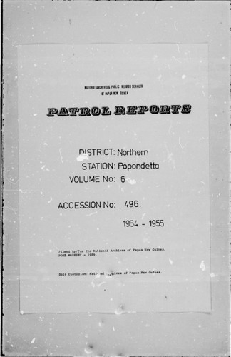 Patrol Reports. Northern District, Popondetta, 1954 - 1955