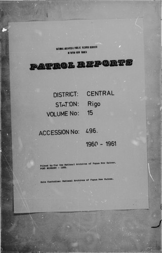 Patrol Reports. Central District, Rigo, 1960-1961