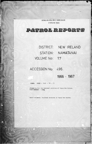 Patrol Reports. New Ireland District, Namatanai, 1966 - 1967