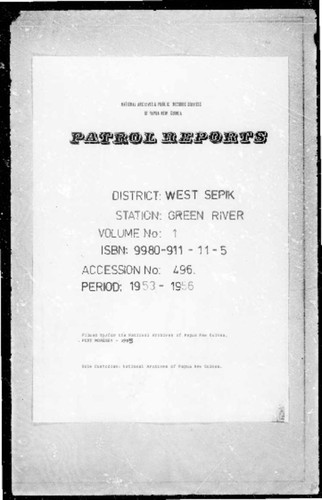 Patrol Reports. West Sepik District, Green River, 1953 - 1954