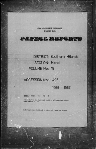 Patrol Reports. Southern Highlands District, Mendi, 1966 - 1967