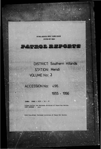 Patrol Reports. Southern Highlands District, Mendi, 1955 - 1956