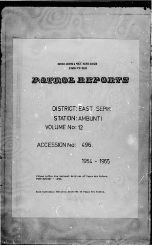 Patrol Reports. East Sepik District, Ambunti, 1965 - 1966