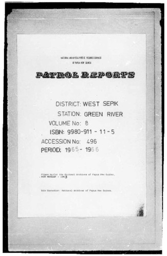 Patrol Reports. West Sepik District, Green River, 1965 - 1966