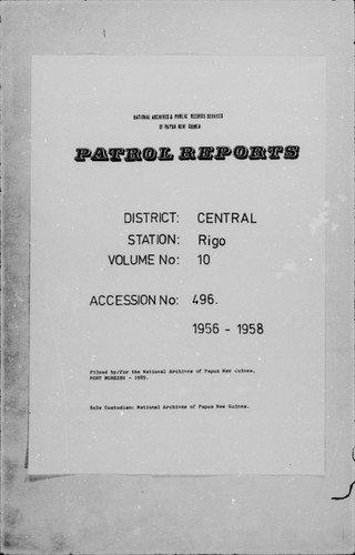 Patrol Reports. Central District, Rigo, 1956-1958