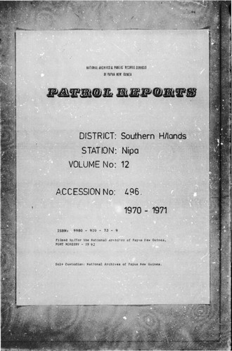 Patrol Reports. Southern Highlands District, Nipa, 1970 - 1971