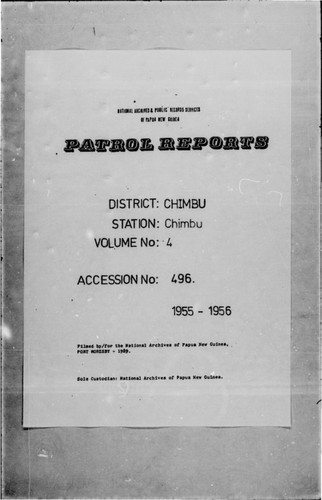 Patrol Reports. Chimbu District, Chimbu, 1955 - 1956