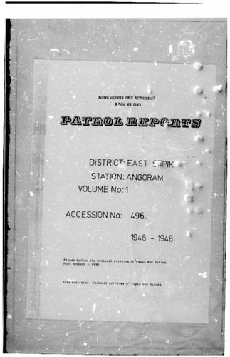 Patrol Reports. East Sepik District, Angoram, 1946 - 1948